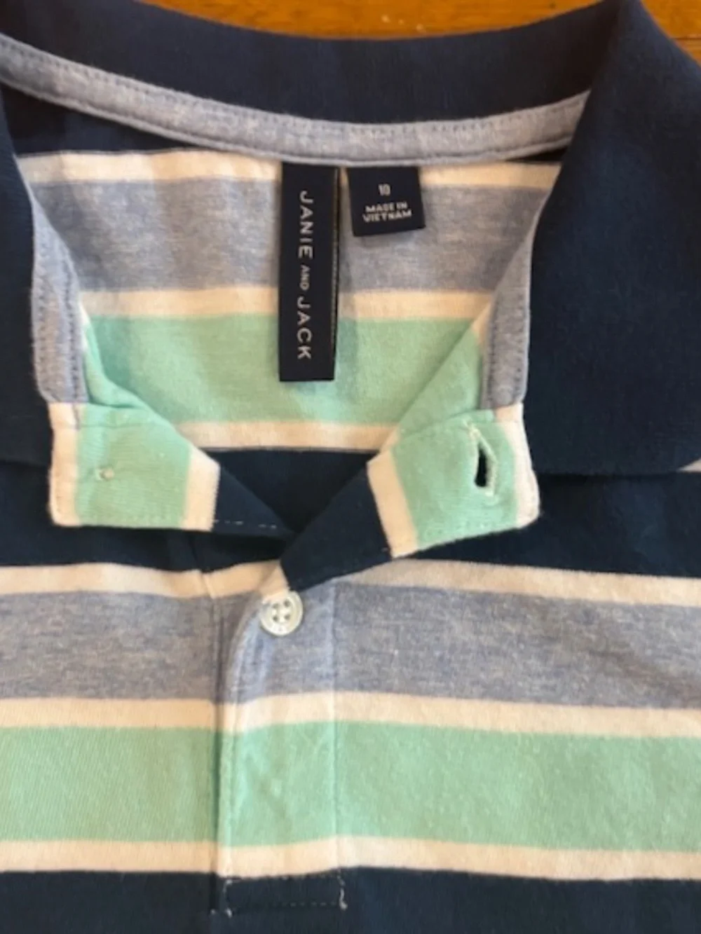 Janie & Jack Boys Blue/White Striped Short Sleeve Polo Shirt Cotton Sz 10
